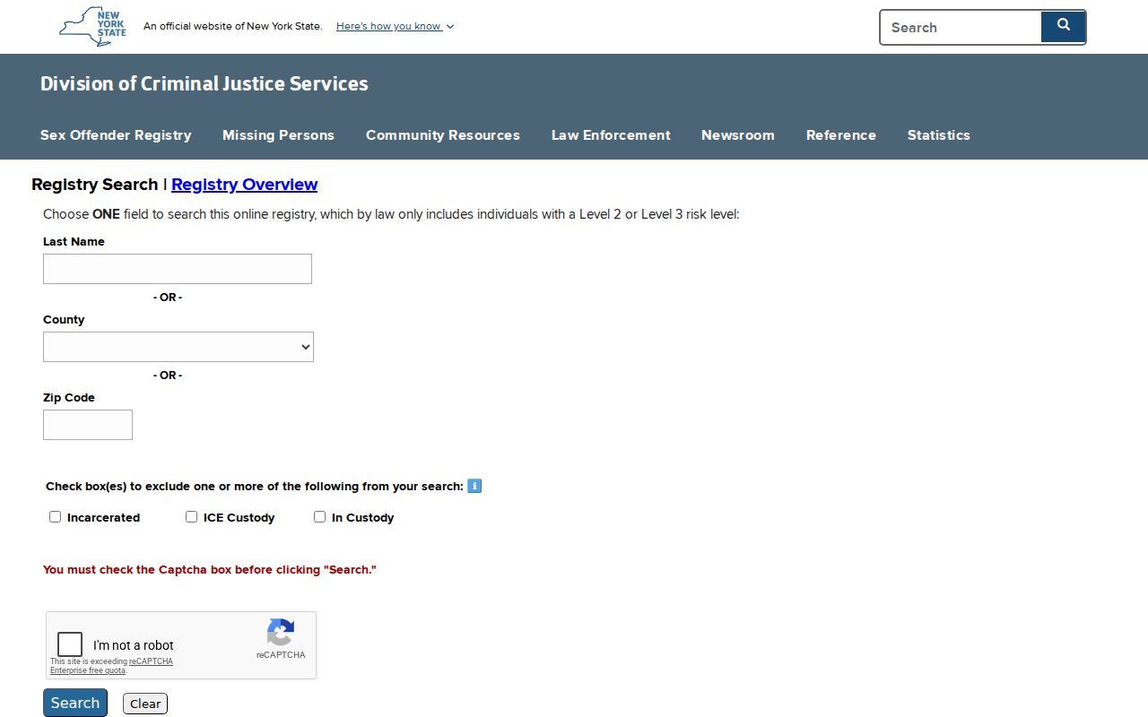 Ogden resident lookup New York DCJS registry search modes